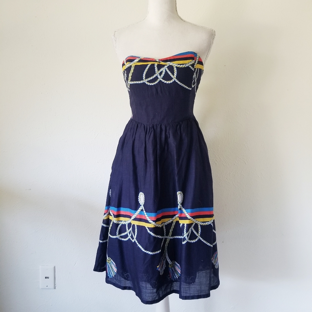 Anthro Wakan Koike Nautical Strapless Dress L